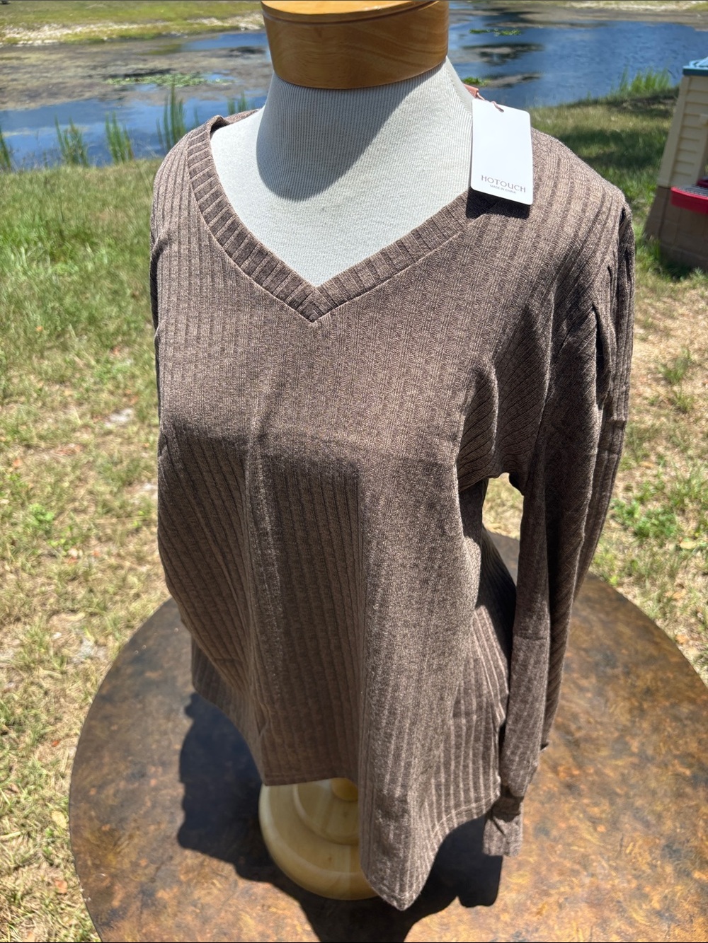 HOTOUCH Women's Knit Shirt Soft Puff Long Sleeve Blouse Tops Lightweight V Neck